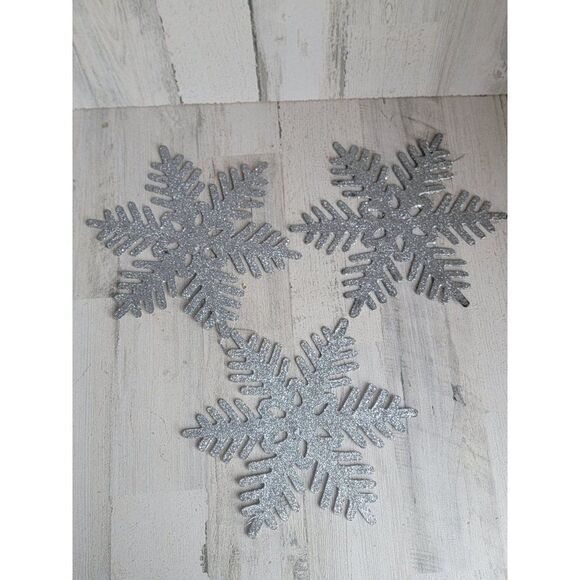Large silver glitter snowflake ornament Xmas set - Picture 1 of 8